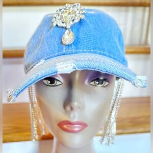 Embellished Denim Cap with rhinestone Crystal Accents